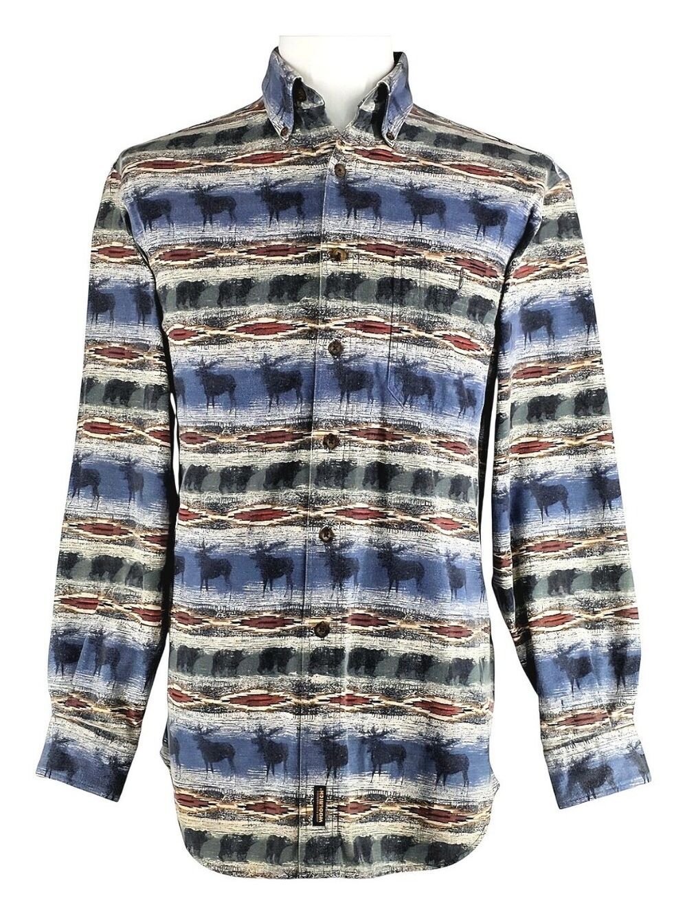 Vintage Woolrich Moose Print Shirt Men's L Button Down Outdoor Western 90s